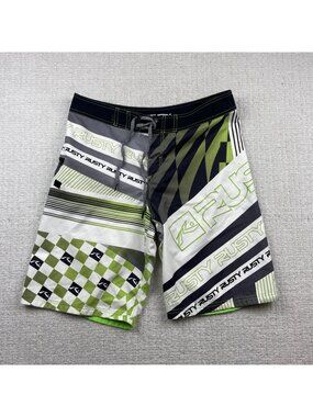 Y2K Rusty Surfing Board Shorts Neon Green Size 32 Swimwear Surfer Skater 2000's